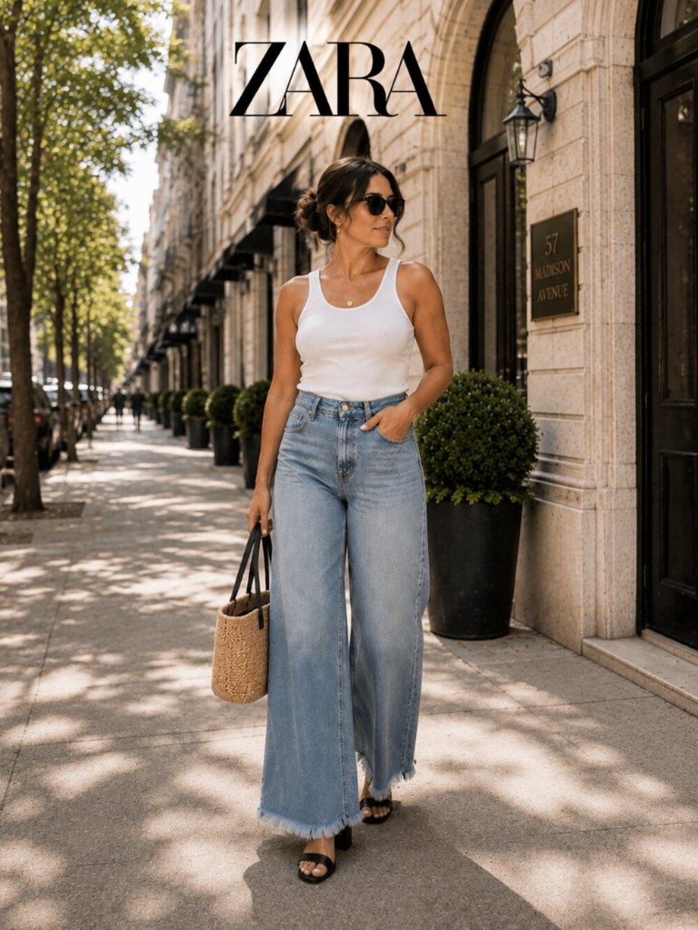 Zara High Rise Wide Leg Jeans Size 8 Light Wash Raw Hem